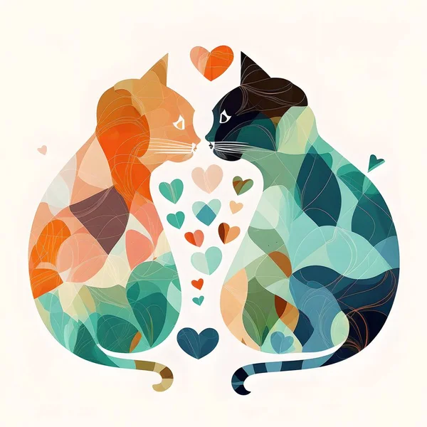 Милые Кошки Сидят Рядом Друг Другом Любовь Гармония Между Ними — стоковое фото