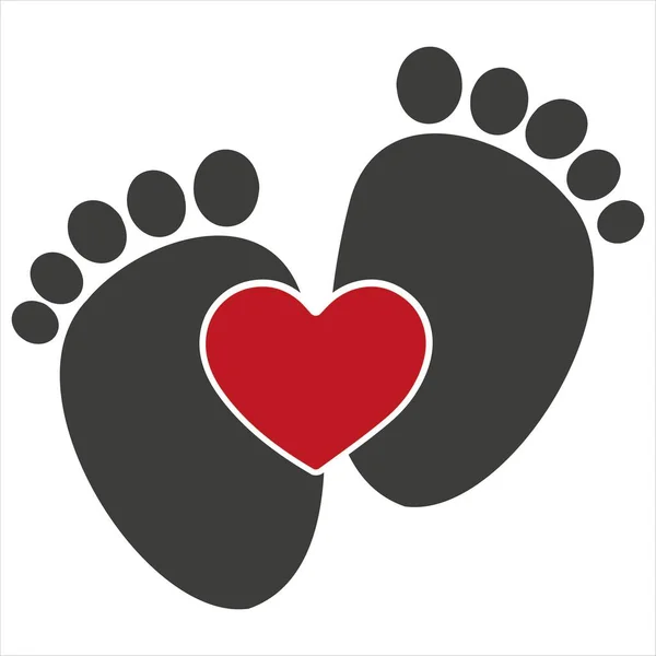 Bebekler, çocuk bacakları ve kalp basamakları. Yeni doğan, hamile ya da yakında çocuk olacak birinin izleri. Beyaz arkaplanda vektör illüstrasyonu vurgulandı.