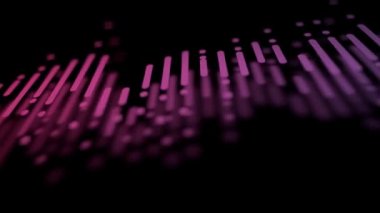 Siyah arkaplanda ses ya da ses 3D dalga formu. ses dalgası tasarımı. Nabız müzik çalar. Fütürist dijital ses dalgası konsepti. Dengeleyiciden ses dalgası. 4K video 