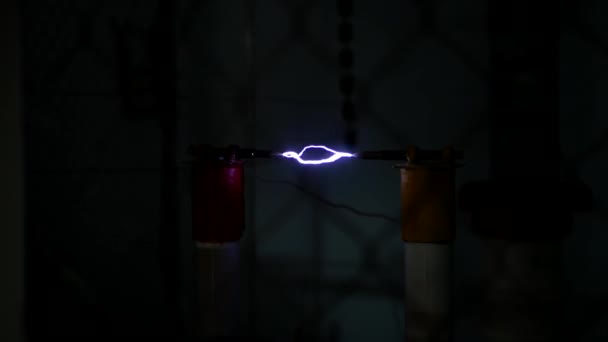 Close Shot High Voltage Electric Current Pylons Laboratory Setting Artificial — Vídeo de stock