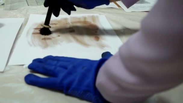 Crime Scene Investigator Dusts Fingerprints Forensic Brush Solve Mystery Dusting — стоковое видео