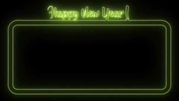 Kleurrijke Neon Vierkante Scherm Frame Met Gelukkig Nieuwjaar Belettering Fluorescerende — Stockvideo