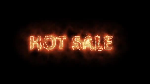 Горячие Продажи Знака Анимации Огненной Скидки Продажа Написана Огнем Черном — стоковое видео