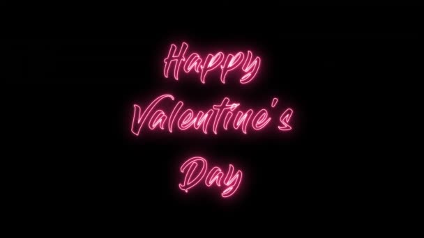 Happy Valentine Day Pink Neon Light Sign Background Glowing Flashing — Stok video