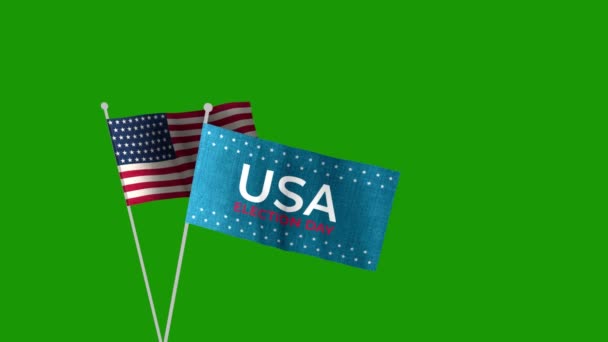 Видеоэлемент Резки Хромированных Ключей Два Флага Зеленом Фоне Знамя Надписью — стоковое видео