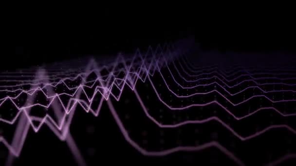 声音或音频3D波形在黑色背景 声波设计 脉冲音乐播放器 未来数字声波的概念 均衡器发出的声波 — 图库视频影像