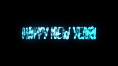 Sihirli renkli neon harflerin animasyonu Mutlu Yıllar. Güzel bir yeni yıl mesajı geçmişi. Kesme ve kaplama için siyah arkaplanda muhteşem parlak bir yazı var. Hareket tasarım videosu.