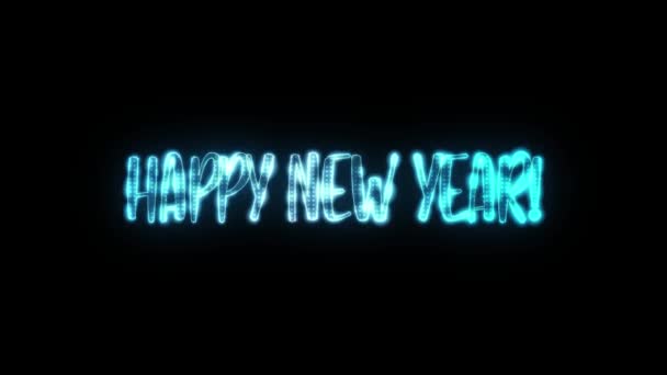 充满魔力的五彩缤纷的霓虹灯动画写着喜庆的新年 美丽的新年文字背景 冬季华丽的铭文在黑色的背景上 用于切割和覆盖 运动设计视频 — 图库视频影像