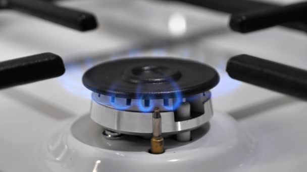 Encendiendo Apagando Estufa Gas Primer Plano Llama Durante Funcionamiento Del — Vídeos de Stock