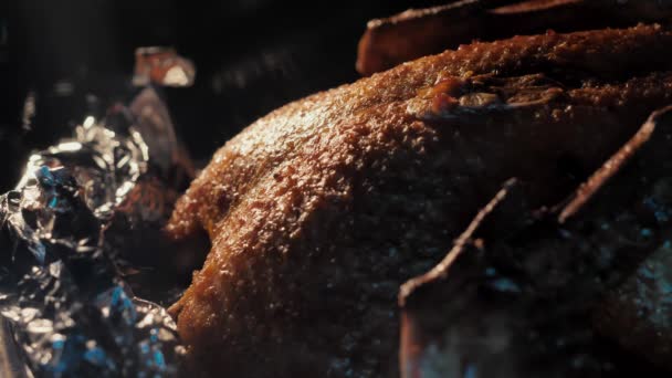 Memasak Bebek Utuh Dalam Oven Daging Panggang Dalam Oven Untuk — Stok Video