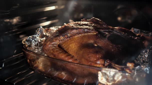 Memasak Bebek Utuh Dalam Oven Daging Panggang Dalam Oven Untuk — Stok Video