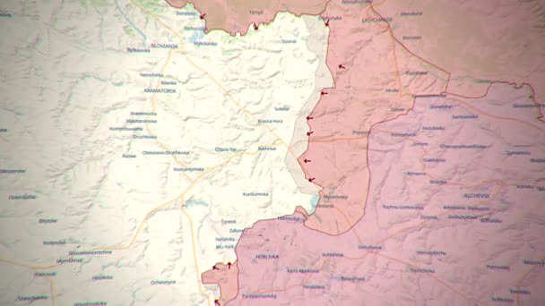 乌克兰顿涅茨克地区Bakhmut市附近的敌对行动图 俄罗斯军队的进攻 俄罗斯对乌克兰的侵略战争 俄罗斯部队占领领土图 — 图库视频影像