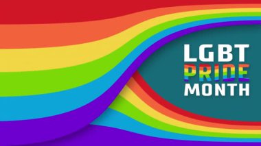 LGBT Pride ayına adanmış pankart. LGBTQ gökkuşağı videosundaki perde açılır ve bir metin başlığı görünür. LGBTQ temasında video geçişi ile canlandırılmış model.