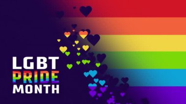 Vektör animasyon LGBT gurur ayı konsepti. Gökkuşağı LGBTQ özgürlük bayrağı ve izole edilmiş kalpler. Yıllık eşcinsel geçit töreni. LGBTQ + teması üzerine pankart.