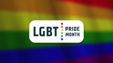 LGBT Pride ayına adanmış pankart. Beyaz 'dan LGBTQ + bayrağına geçiş ve metin başlığı LGBT PRIDE MONTH. Video geçişi ile canlandırılmış giriş modeli.