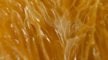 Dilimlenmiş turunçgilin dönüşünün makro görüntüsü. Kesik şeklinde bir portakal..