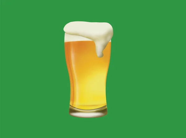 Glass Fresh Blonde Beer Froth Green Background — Stock Photo, Image