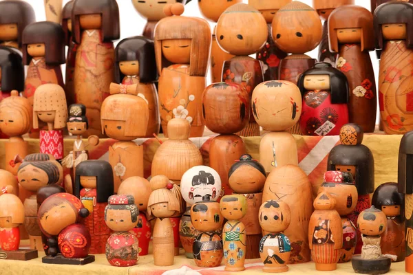 Japanese Wooden Kokeshi Dolls Oriental Flea Market Royalty Free Stock Images