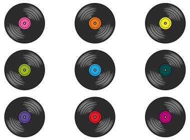 Farklı renklerdeki vinyllerin koleksiyonu