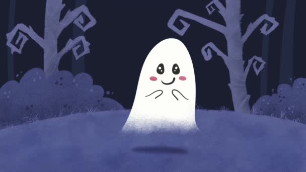 万圣节的鬼魂在树林里的夜晚 — 图库视频影像