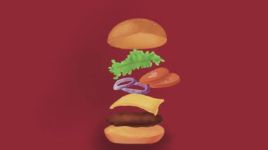 Düşen bir hamburgerin içeriğinin animasyonu