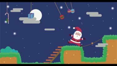 Santaclaus bir video oyunu senaryosunda koşuyor ve zıplıyor