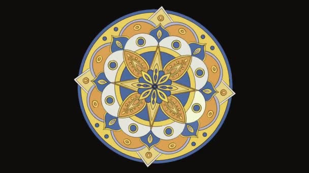 Cirkelvormige Oosterse Mandala Gele Blauwe Tinten Die Beide Richtingen Draait — Stockvideo
