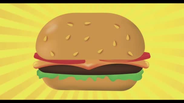 Анимация Чизбургера Круговом Жёлтом Фоне — стоковое видео