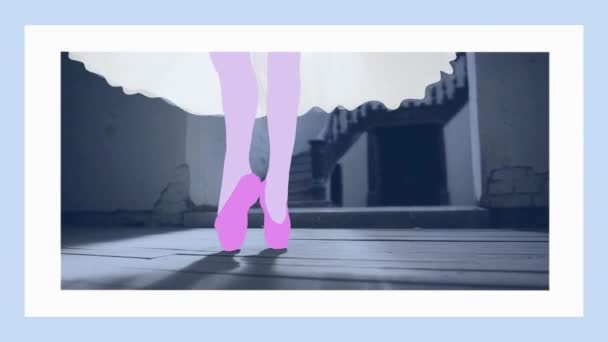 Танцовщица Балета Ходит Цыпочках Вращается Анимированным Ротоскопическом Стиле — стоковое видео