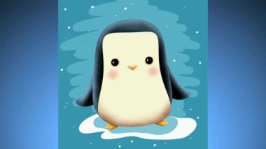 Kar yağarken dans eden sevimli penguen animasyonu