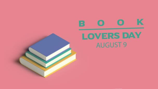 8月9日 全国图书情人日的动画 背景为粉色的书籍和文字堆叠在一起 — 图库视频影像