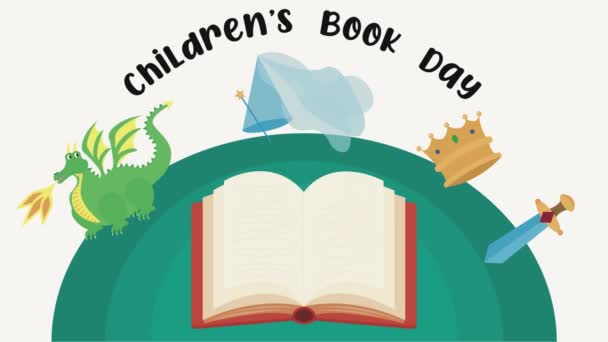 Animált Gyermekkönyv Fantasztikus Elemekkel Gyerekkönyv Napjának Megünneplésére — Stock videók