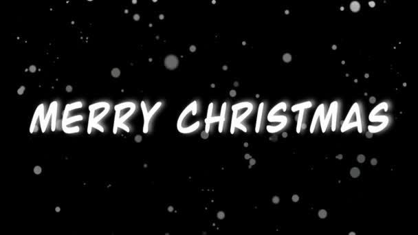 Beyaz Metin Siyah Arkaplan Düşen Kar Taneleriyle Mutlu Noeller — Stok video