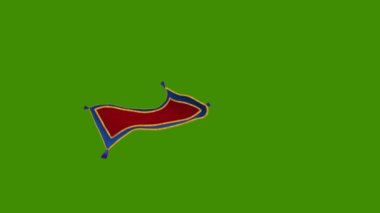 Kırmızı, mavi ve altın işlemeli uçan halı animasyonu ufuk boyunca hareketli