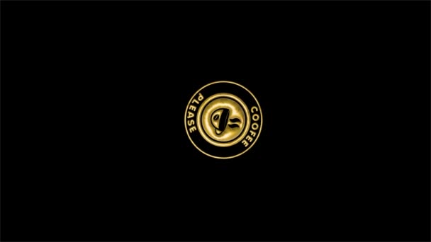 Koffie Alstublieft Gouden Logo Animatie Met Rotatie Beweging Zwarte Achtergrond — Stockvideo