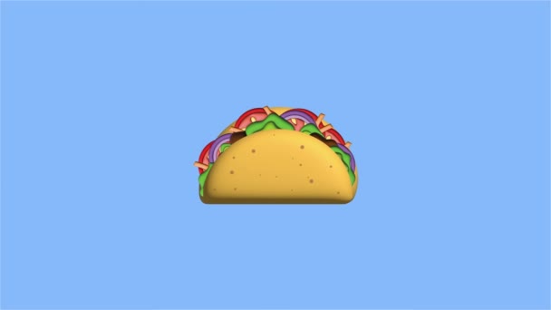 Taco Mexicano Con Cebolla Tomate Queso Lechuga Sobre Fondo Azul — Vídeo de stock