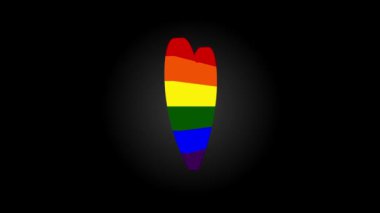 Siyah arkaplan üzerinde dönen LGTBI bayrağının renklerine sahip 3d tarzı bir kalbin canlandırması