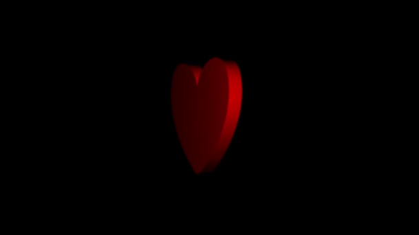 Animação Estilo Coração Dia Dos Namorados Vermelho Rotação Fundo Preto — Vídeo de Stock