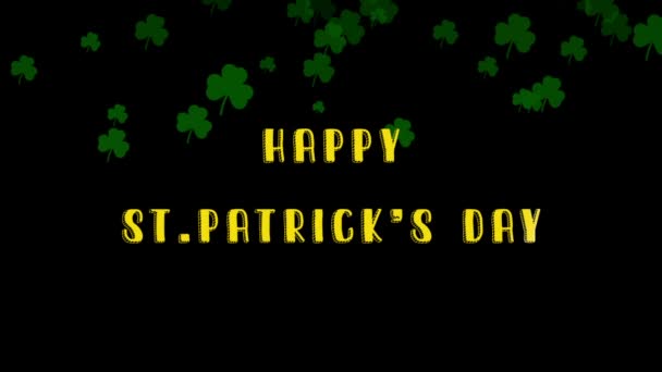 Animasi Hari Patrick Pada Maret Dengan Teks Kuning Dan Shamrocks — Stok Video