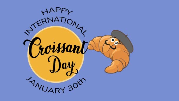 Internationella Croissant Day Animation Med Fransk Croissant Violett Bakgrund Och — Stockvideo