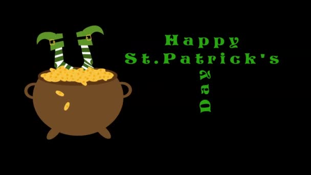 Patrick Day Geanimeerde Kaart Met Een Elf Een Pot Met — Stockvideo