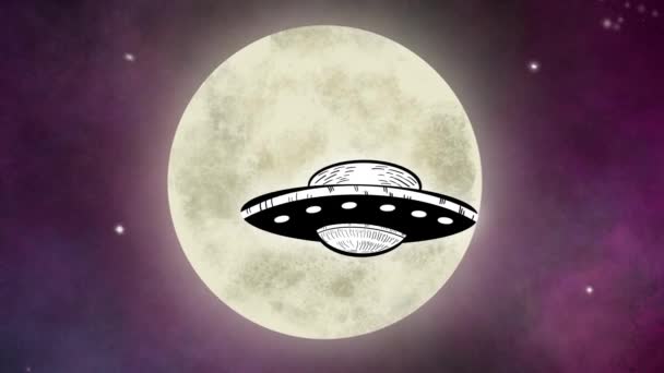 Animasi Hari Ufo Sedunia Dengan Piring Terbang Langit Malam — Stok Video