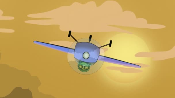 Animatie Van Een Klein Vliegtuig Dat Door Woestijn Reist Pirouettes — Stockvideo