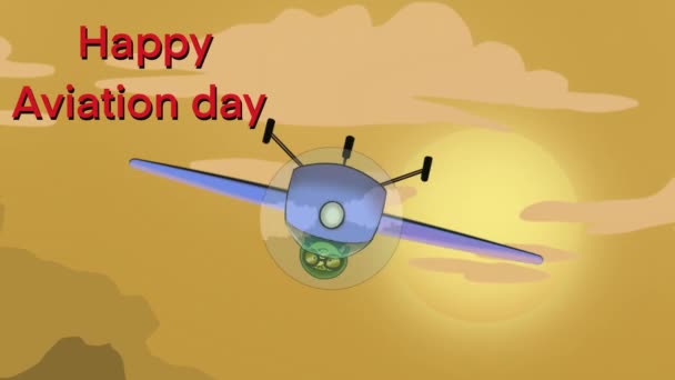 Animación Para Día Aviación Con Avión Ligero Volando Por Desierto — Vídeo de stock