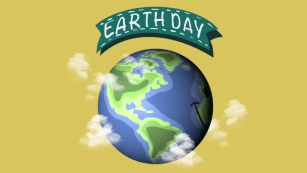 Animace Pro Den Země Dubna Rotující Zemskou Koulí Praporem Rozvíjejícím — Stock video