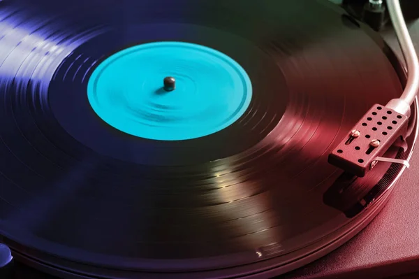 Record Player While Playing Record Top View — Stock Photo, Image