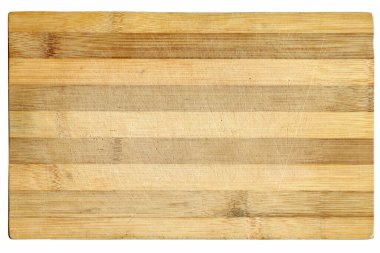 Bambu ahşap kesme tahtası kullanılmış. Beyaz arkaplanda yüksek çözünürlük izole edildi