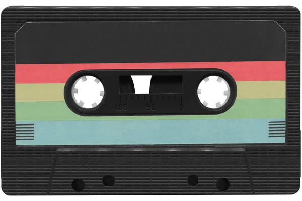 Cassette Audio Noire Avec Une Étiquette Colorée Haute Résolution Isolée — Photo