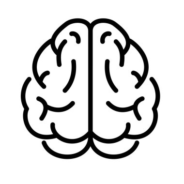 Bir beyin siyah ve beyaz olarak gösterilir. Beyin görüntünün merkezindedir ve beyaz bir arka planla çevrilidir. Beyin, önemini vurgulayan basit, geometrik bir şekil olarak tasvir edilir.