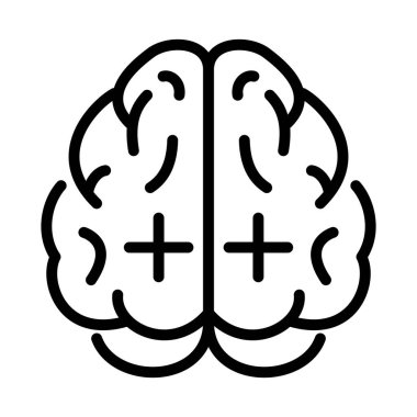 Bir beyin siyah ve beyaz olarak gösterilir. Beyin görüntünün merkezindedir ve beyaz bir arka planla çevrilidir. Beyin, önemini vurgulayan basit, geometrik bir şekil olarak tasvir edilir.